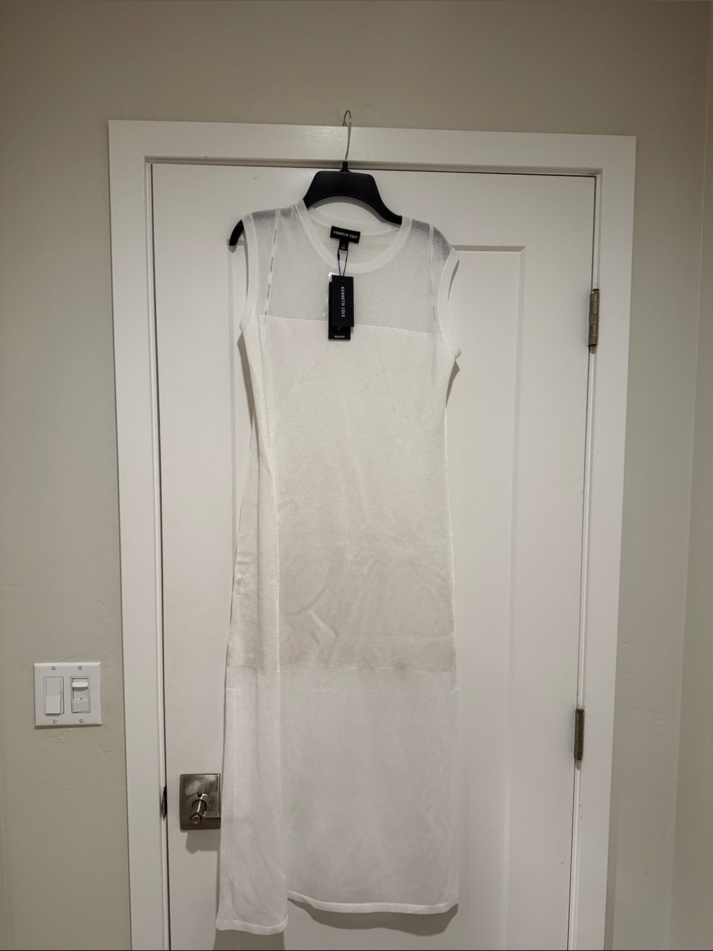 Kenneth Cole White Sleeveless Sheer-Panel Midi Dress